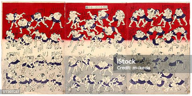 Poster Of Detailed Sumo Techniques And Skills Stock Photo - Download Image Now - Sumo Wrestling, Ukiyo-e, Arts Culture and Entertainment