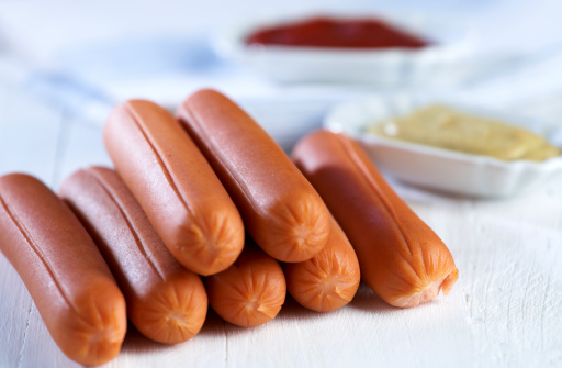 sausages with mustard and ketchup