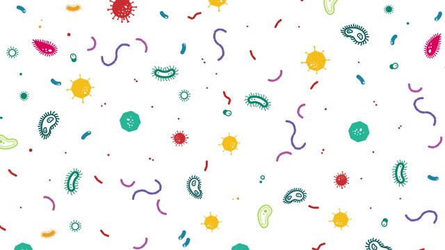 Floating animated viruses on white background