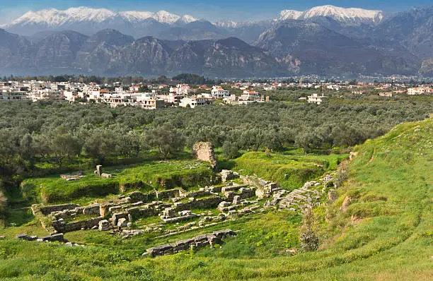 Ancient and modern Sparta historical city in Greece. Mothercity of King Leonidas.of the 300 soldiers fought at Thermopylae against the Persians