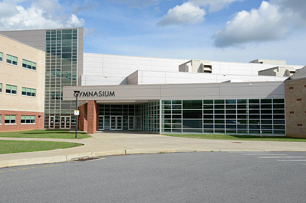 gymnasium entrance gymnasium entrance for a modern school gym center stock pictures, royalty-free photos & images