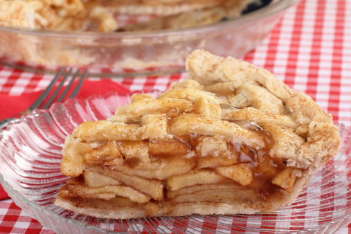 Closeup of a slice of apple pie