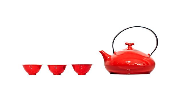 Red Kettle and cups - with clipping path stock photo