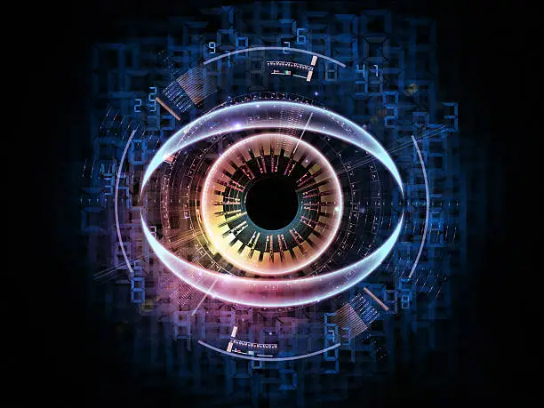 Photo of Colorful digital eye surrounded by numbers