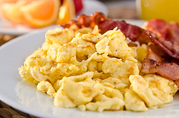 istock Closeup of scrambled eggs with crispy bacon 177312639