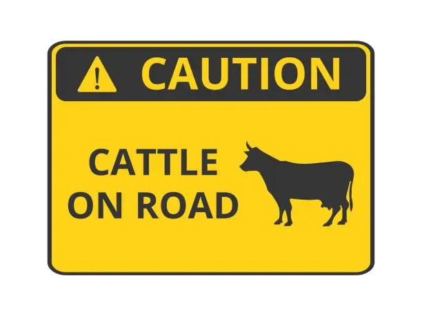 Vector illustration of Caution Cattle on Road Symbol