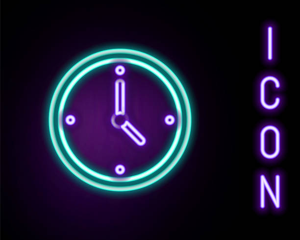 istock Glowing neon line Clock icon isolated on black background. Time symbol. Colorful outline concept. Vector 1773131914