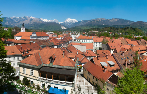 Old town Kamnik near by very east part of European Alps.Panorama combined of several shoots.