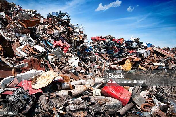 Recycling Of Cars Stock Photo - Download Image Now - Broken, Car, Crushed