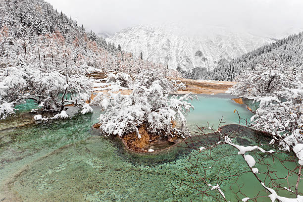 istock lake and snow mountain in huanglong 177314356