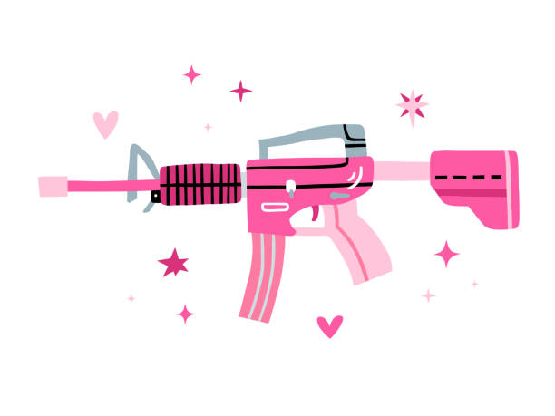 Pink Rifle Pink modern large Rifle. Girl power. Pink weapon. Vector illustration for Happy Valentine's Day m16 stock illustrations