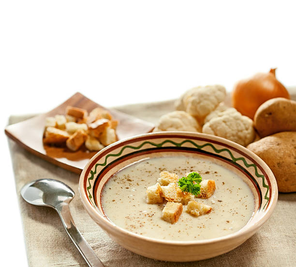 istock Soup and ingredients on the tablecloth 177317460