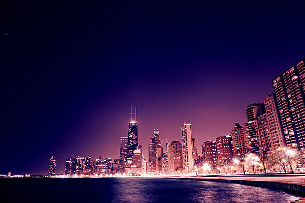 istock Illuminated skyscraper city scene of Chicago at night 177317465