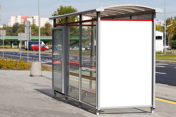 istock Blank white billboard on the side of a bus stop shelter 177317482