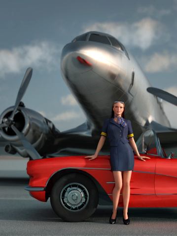 woman, car, airplane