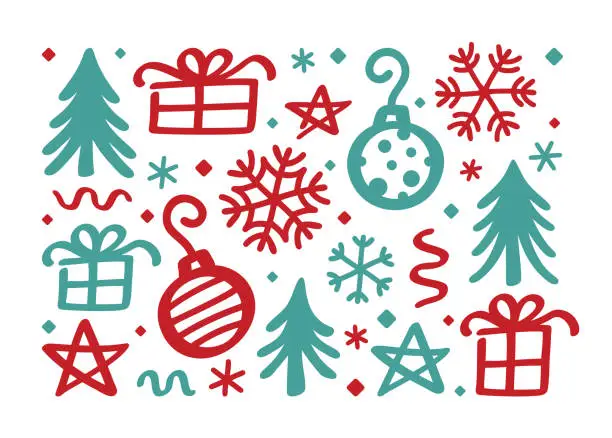 Vector illustration of Christmas Sketch Drawing Holiday Symbols Background