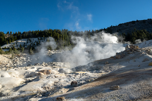 Bright White Rocks And Steam In The Valley Of Bumpass Hell