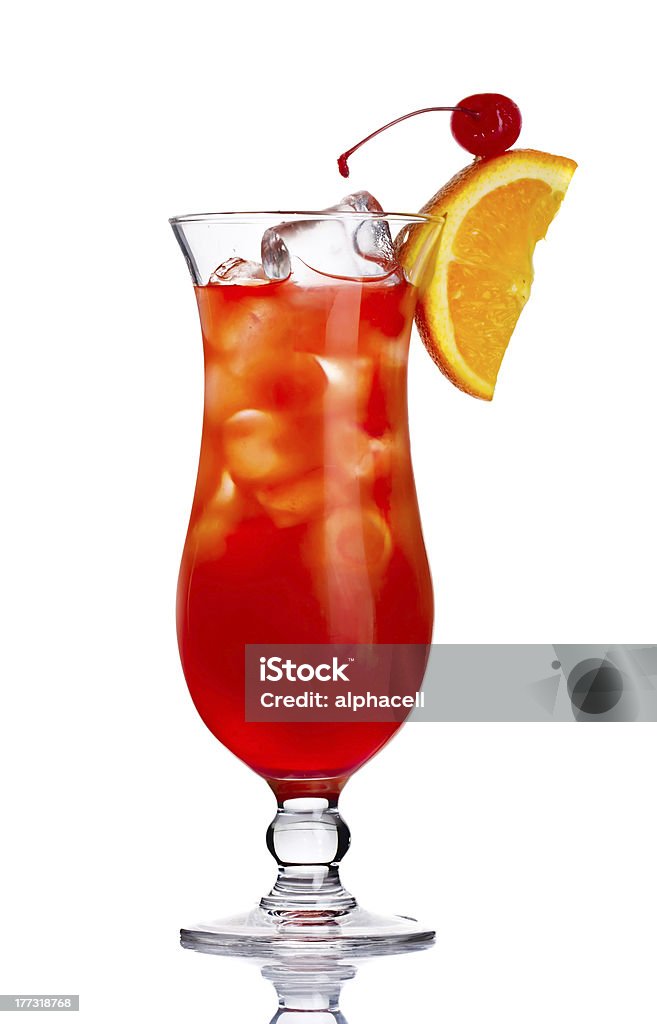 Red alcohol cocktail in with orange slice isolated Red alcohol cocktail in with orange slice isolated on white background Alcohol - Drink Stock Photo