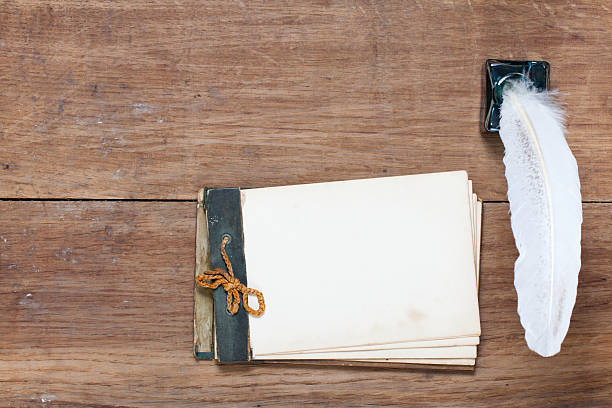 istock Antique notebook, quill and inkwell on wood 177318884