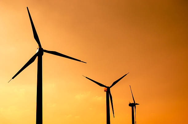 Wind turbines farm stock photo