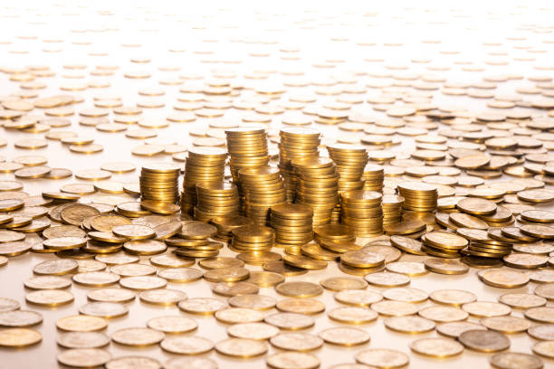 Metallic American cents. Storage and accumulation of money in the financial system of banks and loans.