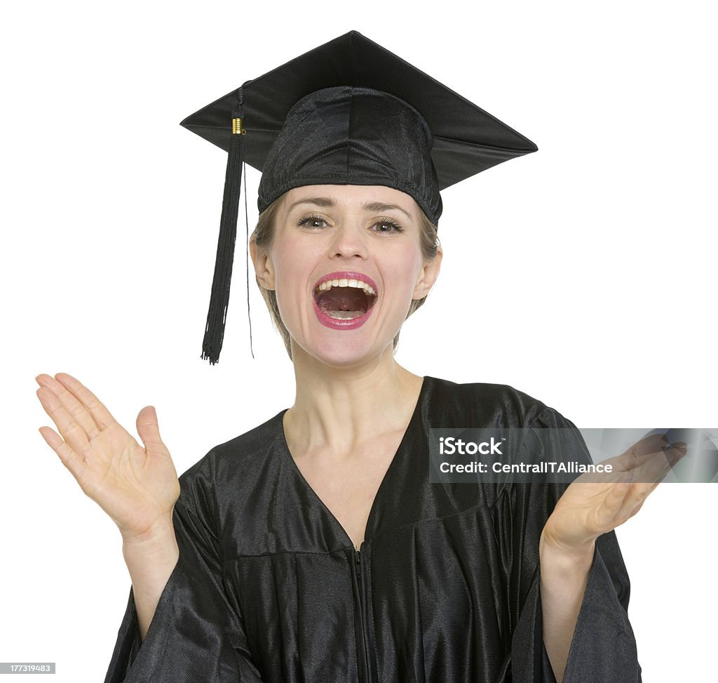 卒業スチューデント女性拍手喝采 - カットアウトのロイヤリティフリーストックフォト