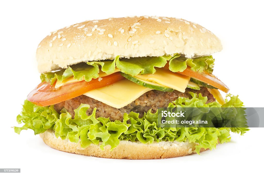 Burger One  juicy burger on white background Beef Stock Photo