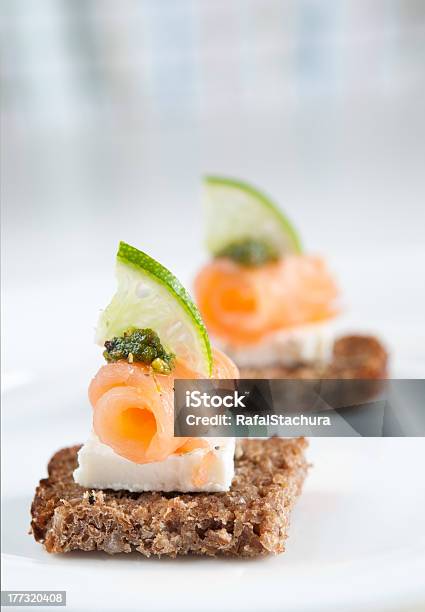 Salmon Appetizer Stock Photo - Download Image Now - Appetizer, Bread, Brown