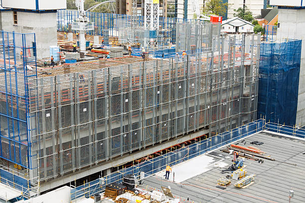 construction site with screens stock photo
