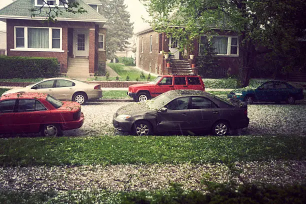 Hail in Chicago during spring afternoon.
