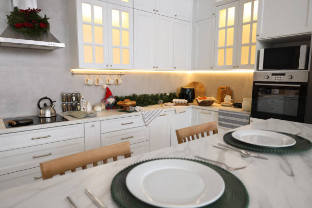 istock Cozy kitchen decorated for Christmas. Interior design 1773214454