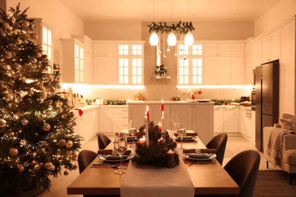 istock Cozy spacious kitchen decorated for Christmas. Interior design 1773214462