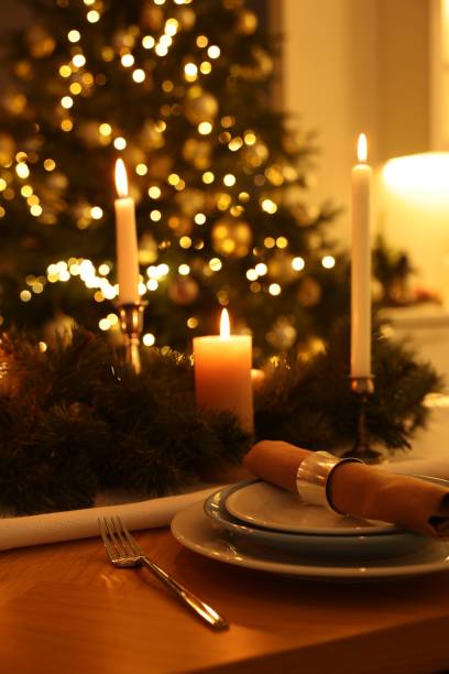 istock Luxury place setting with beautiful festive decor for Christmas dinner on wooden table 1773214992