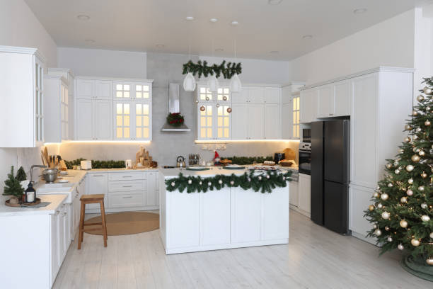 istock Cozy spacious kitchen decorated for Christmas. Interior design 1773214993