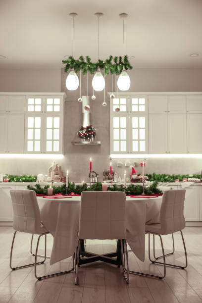 istock Cozy spacious kitchen decorated for Christmas. Interior design 1773214996