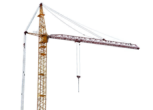istock yellow hoisting crane with pink boom 177321612