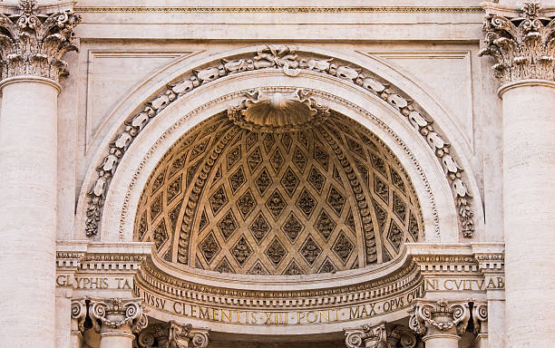 Detail of the Trevi Fountain with pillars and dome stock photo