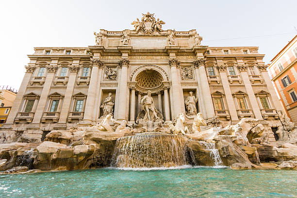 The Trevi Fountain from below without people stock photo