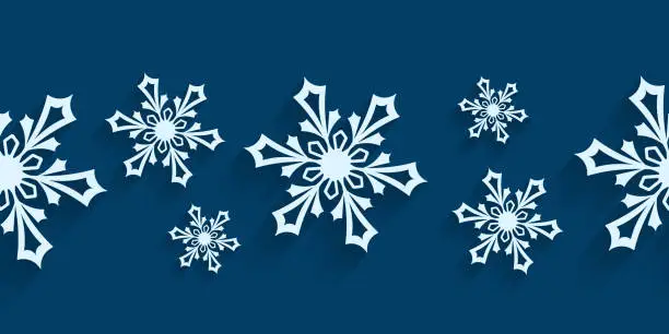 Vector illustration of Seamless horizontal pattern with paper cut snowflakes.