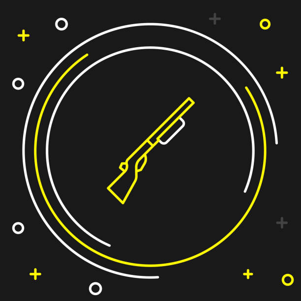 ilustrações de stock, clip art, desenhos animados e ícones de line hunting gun icon isolated on black background. hunting shotgun. colorful outline concept. vector - rifle hunting shotgun gun