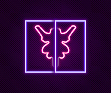 Glowing neon line Rorschach test icon isolated on black background. Psycho diagnostic inkblot test Rorschach. Colorful outline concept. Vector.