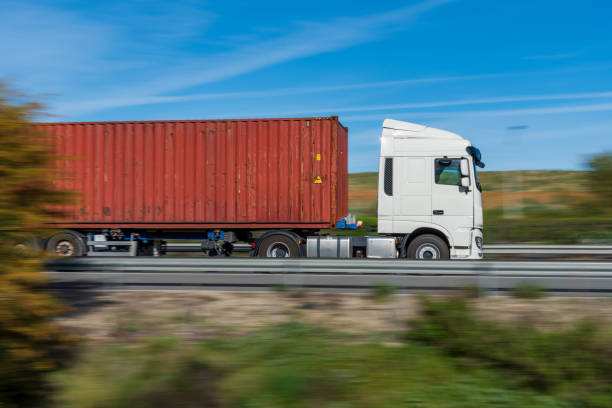 istock Truck transporting a container with a speed effect and the rest of the image moved, photographic sweep. 1773258884