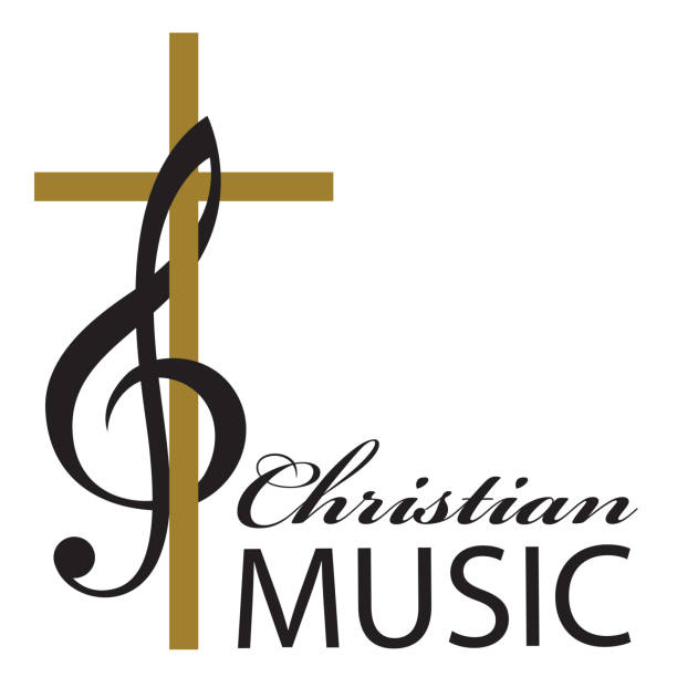 christian music emblem christian music emblem with cross and treble clef isolated on white background gospel stock illustrations