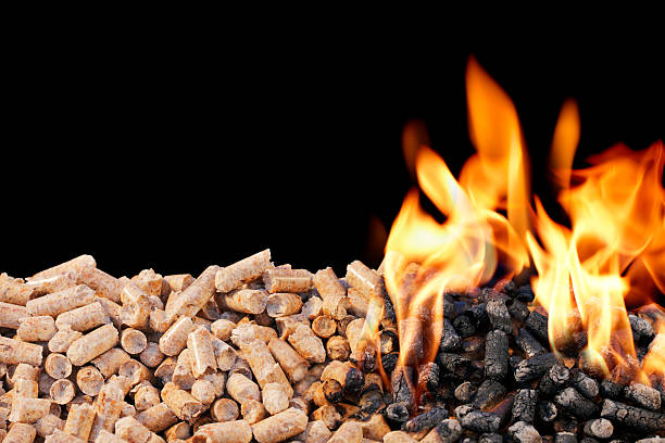 istock Orange Fire burning on wood pellets 177326553