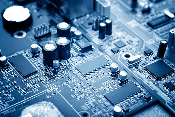 microchip close-up of electronic circuit board with processor computer part stock pictures, royalty-free photos & images