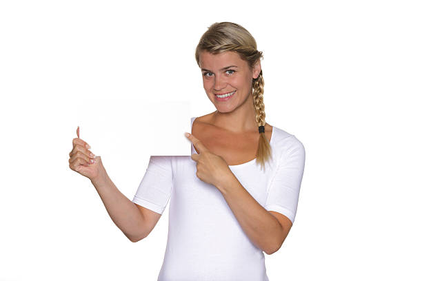 istock Blonde girl shows a sign plate 177327072