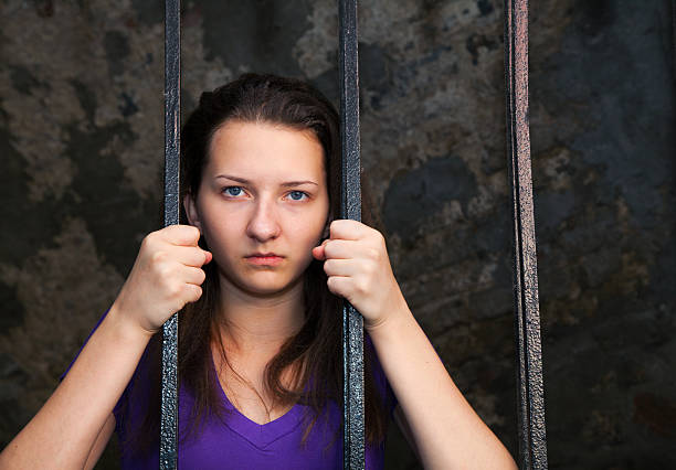 istock Young woman behind the bars 177327906