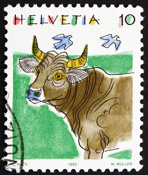 istock Postage stamp Switzerland 1992 Cow, Bos Taurus, Animal 177328486