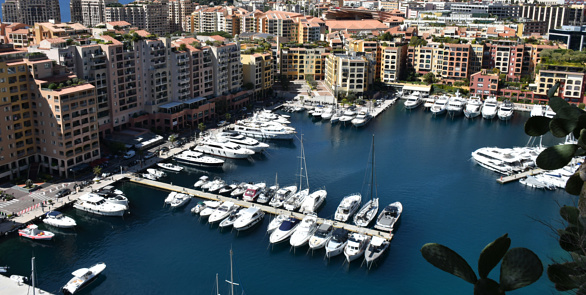 Monaco, Europe, Monte Carlo, Cityscape, Mediterranean Sea, Building Exterior, Bay Of Water, Aerial View,Tourboat, Tourism