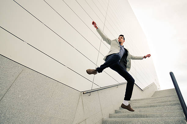 istock Attractive man, jumping wearing jacket and shirt 177330023